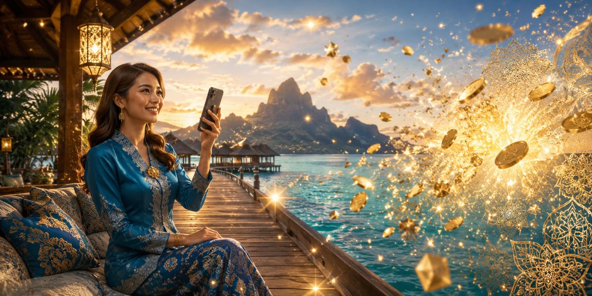 Pemain esports di Sabah menggunakan telefon pintar bo7 sambil memakai baju kurung
